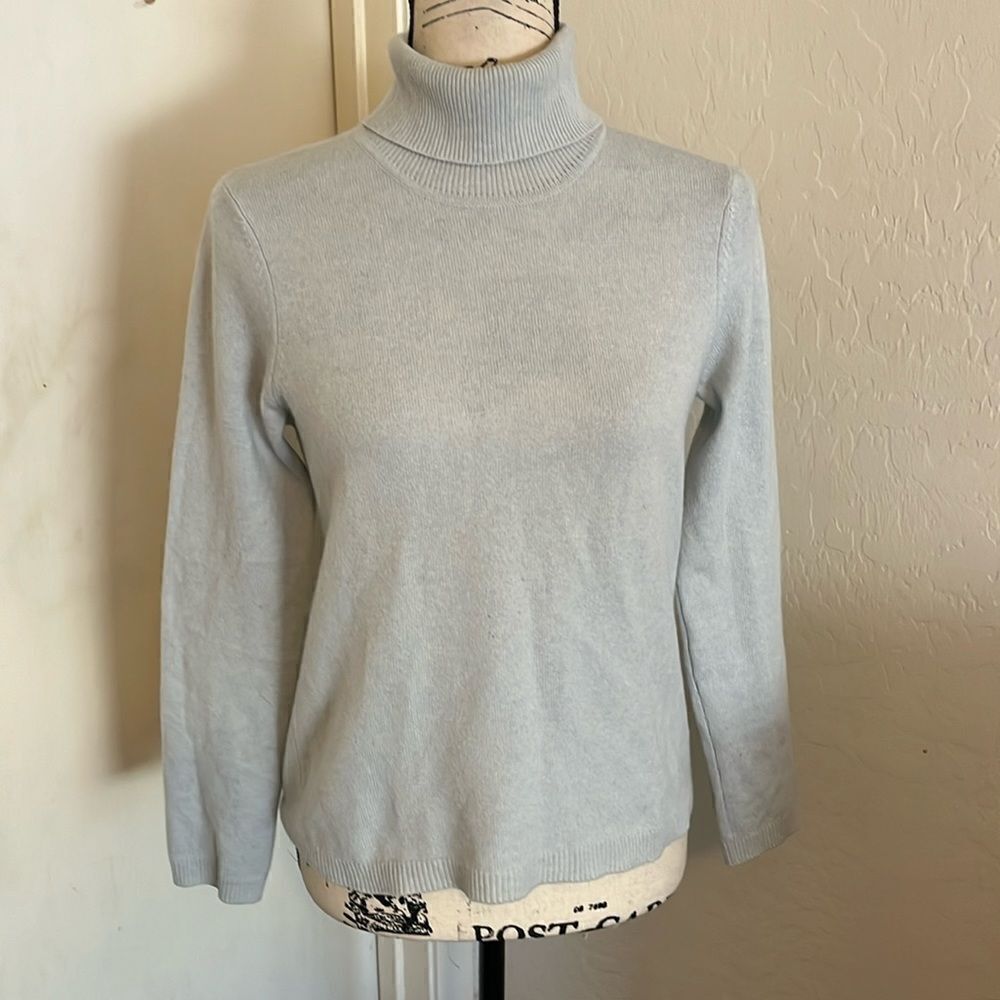 Lauren Ralph Lauren Cashmere Blue Turtleneck Sweater Casual Contemporary